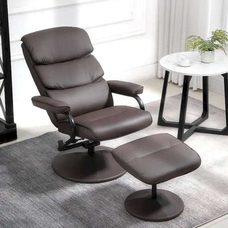 White / Bronze Swivel Recliner Chair with Ottoman, 2-Piece Set