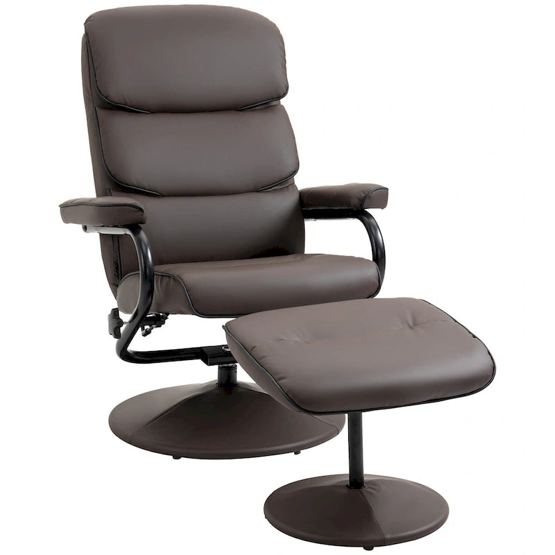 White / Bronze Swivel Recliner Chair with Ottoman, 2-Piece Set
