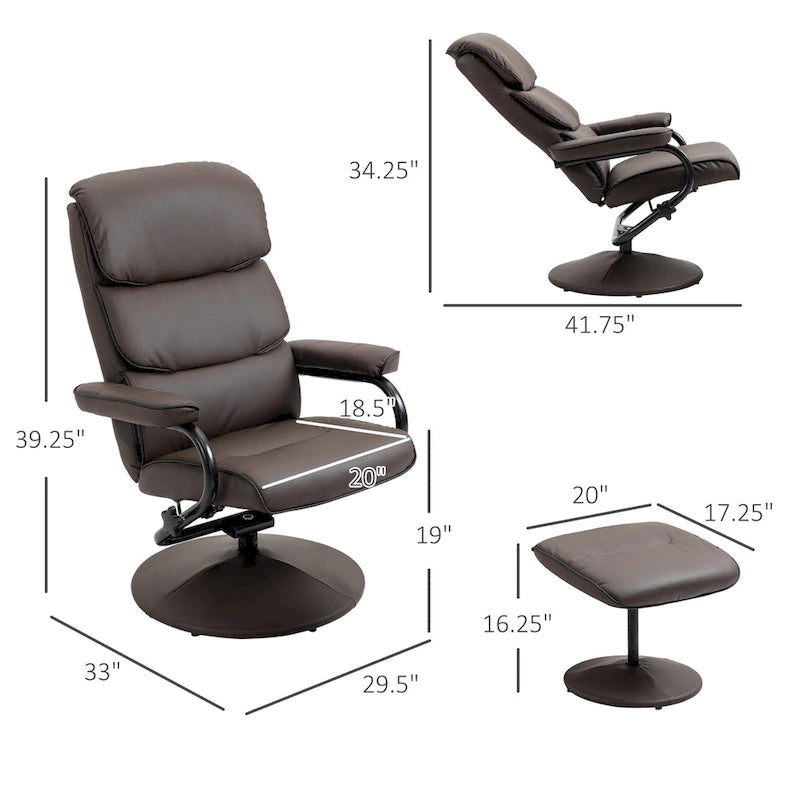 White / Bronze Swivel Recliner Chair with Ottoman, 2-Piece Set