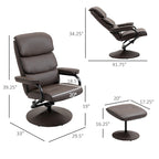 White / Bronze Swivel Recliner Chair with Ottoman, 2-Piece Set