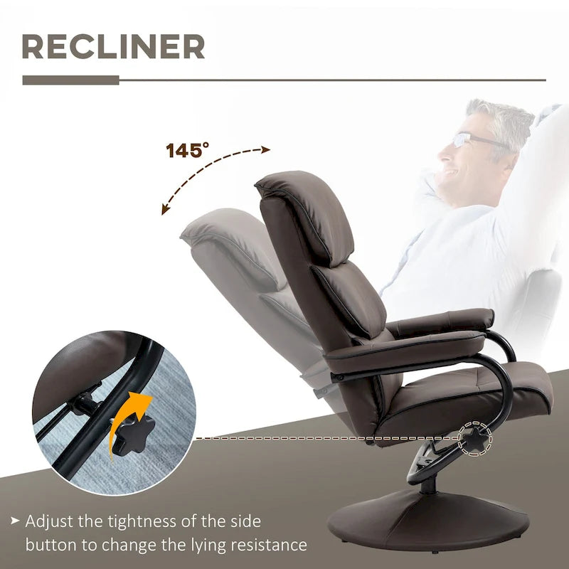 White / Bronze Swivel Recliner Chair with Ottoman, 2-Piece Set