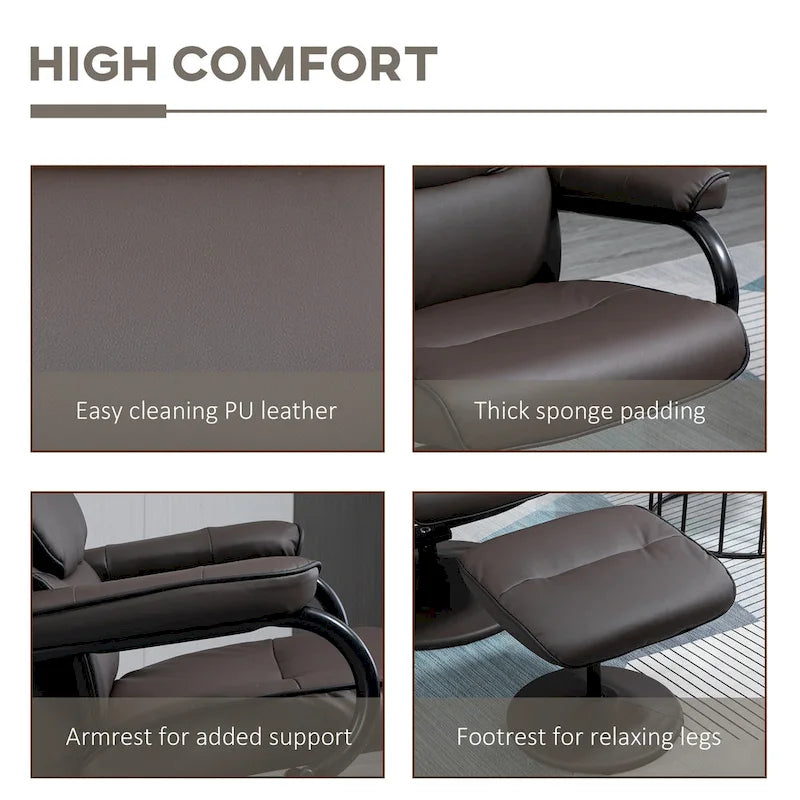 White / Bronze Swivel Recliner Chair with Ottoman, 2-Piece Set