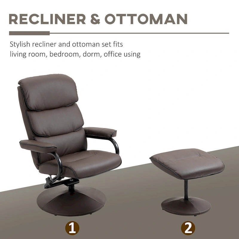 White / Bronze Swivel Recliner Chair with Ottoman, 2-Piece Set