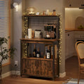 Rustic Brown / Grey Height-Adjustable Baker's Rack with Double-Door Cabinet, 1-Person Assembly