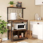 Rustic Brown / Grey Height-Adjustable Baker's Rack with Double-Door Cabinet, 1-Person Assembly
