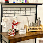 Rustic Brown / Grey Height-Adjustable Baker's Rack with Double-Door Cabinet, 1-Person Assembly