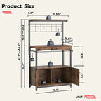 Rustic Brown / Grey Height-Adjustable Baker's Rack with Double-Door Cabinet, 1-Person Assembly