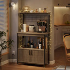 Rustic Brown / Grey Height-Adjustable Baker's Rack with Double-Door Cabinet, 1-Person Assembly