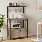 Rustic Brown / Grey Height-Adjustable Baker's Rack with Double-Door Cabinet, 1-Person Assembly