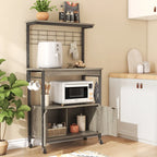 Rustic Brown / Grey Height-Adjustable Baker's Rack with Double-Door Cabinet, 1-Person Assembly