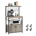 Rustic Brown / Grey Height-Adjustable Baker's Rack with Double-Door Cabinet, 1-Person Assembly