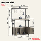 Rustic Brown / Grey Height-Adjustable Baker's Rack with Double-Door Cabinet, 1-Person Assembly