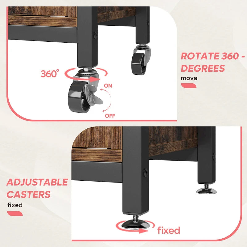 Rustic Brown / Grey Height-Adjustable Baker's Rack with Double-Door Cabinet, 1-Person Assembly