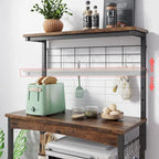 Rustic Brown / Grey Height-Adjustable Baker's Rack with Double-Door Cabinet, 1-Person Assembly