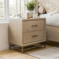 Light Oak Transitional 2-Drawer Nightstand with Metal Legs