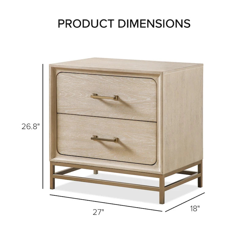 Light Oak Transitional 2-Drawer Nightstand with Metal Legs