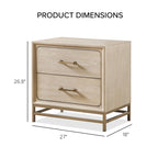 Light Oak Transitional 2-Drawer Nightstand with Metal Legs