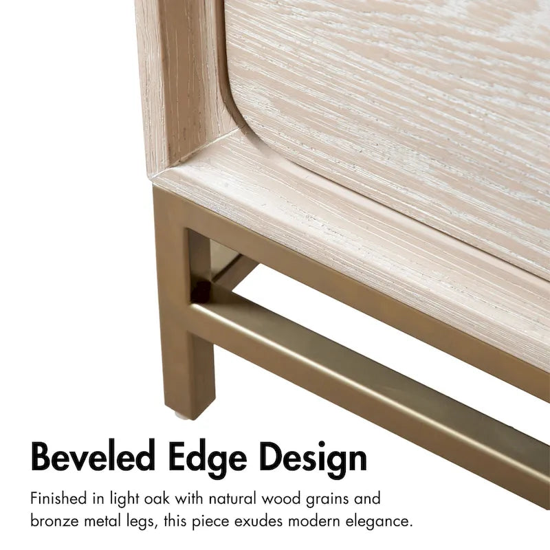 Light Oak Transitional 2-Drawer Nightstand with Metal Legs