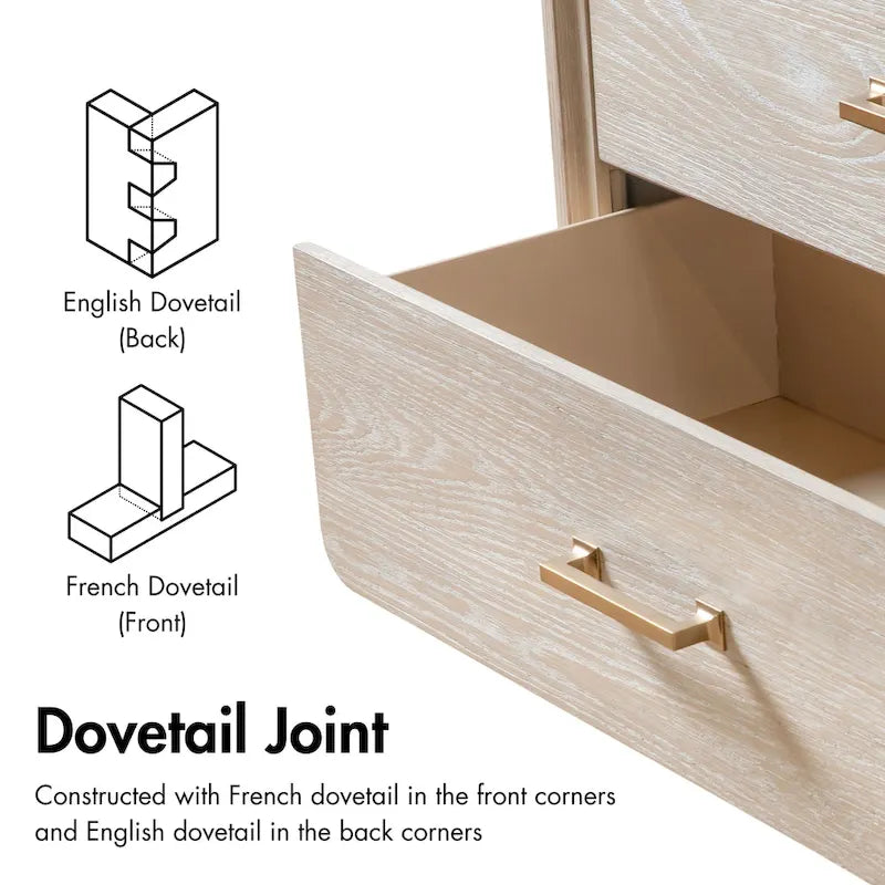 Light Oak Transitional 2-Drawer Nightstand with Metal Legs