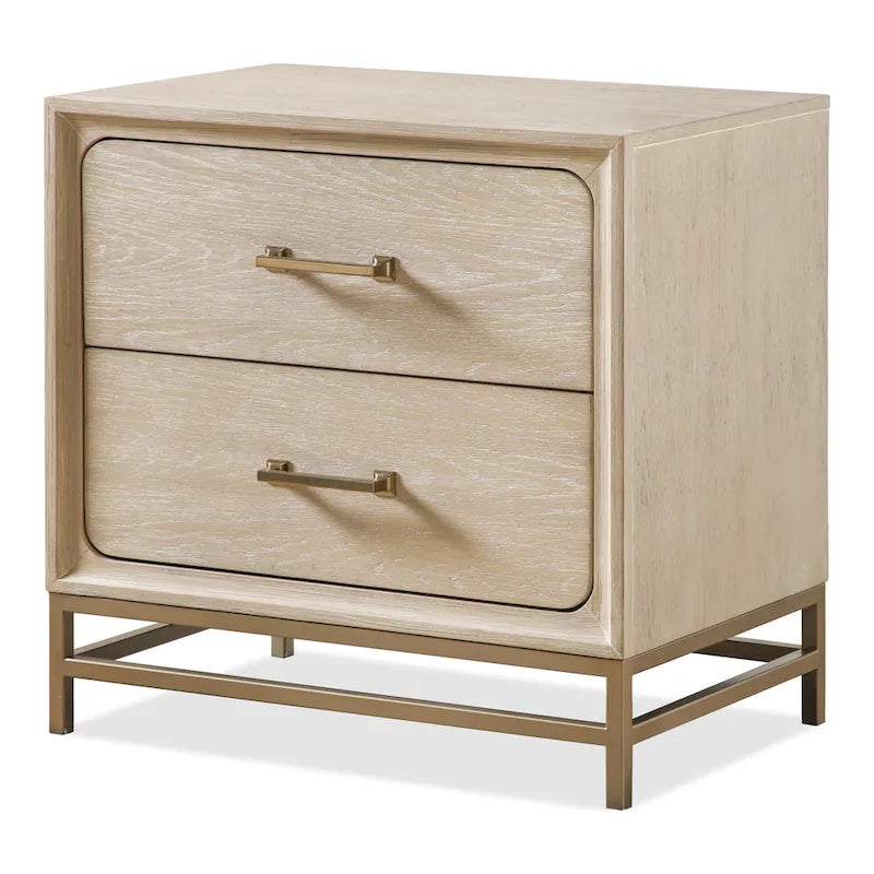 Light Oak Transitional 2-Drawer Nightstand with Metal Legs