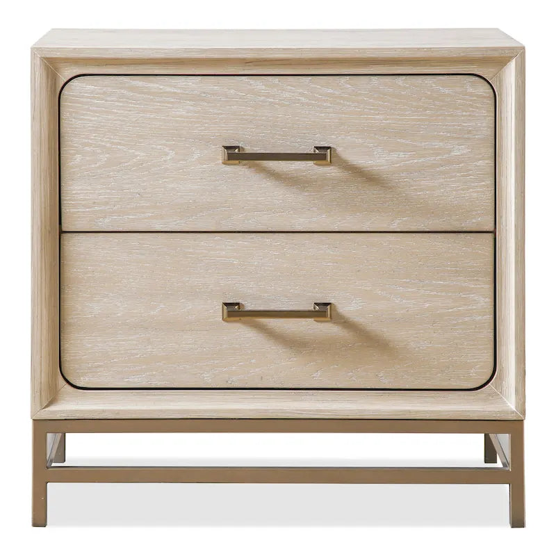 Light Oak Transitional 2-Drawer Nightstand with Metal Legs