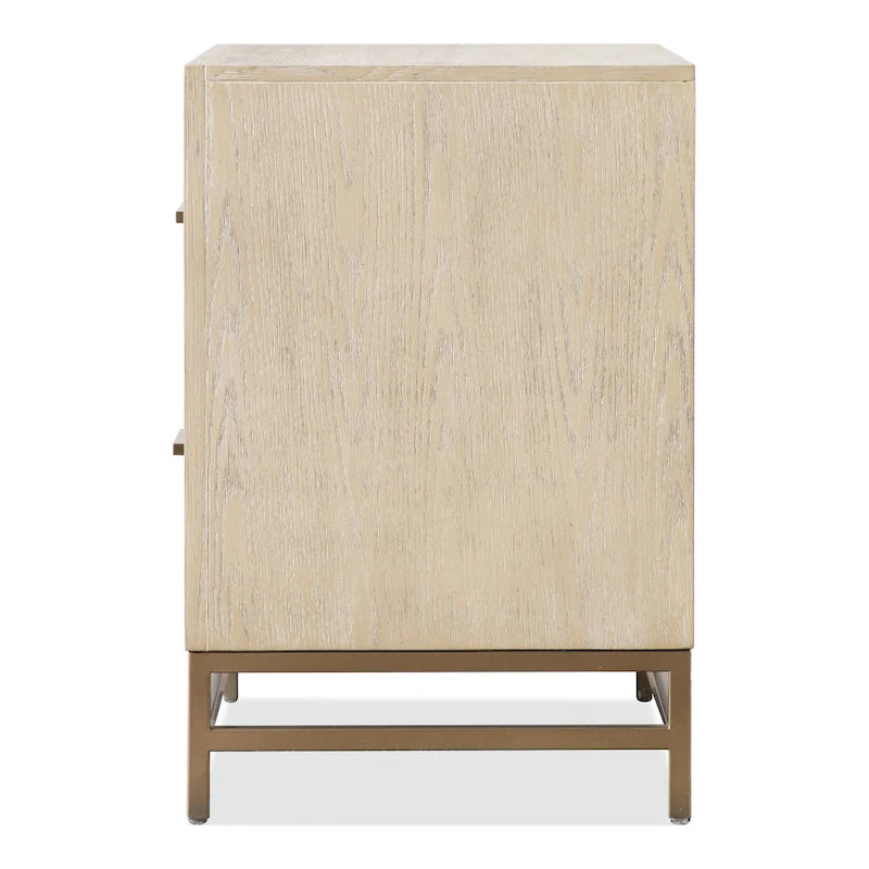 Light Oak Transitional 2-Drawer Nightstand with Metal Legs