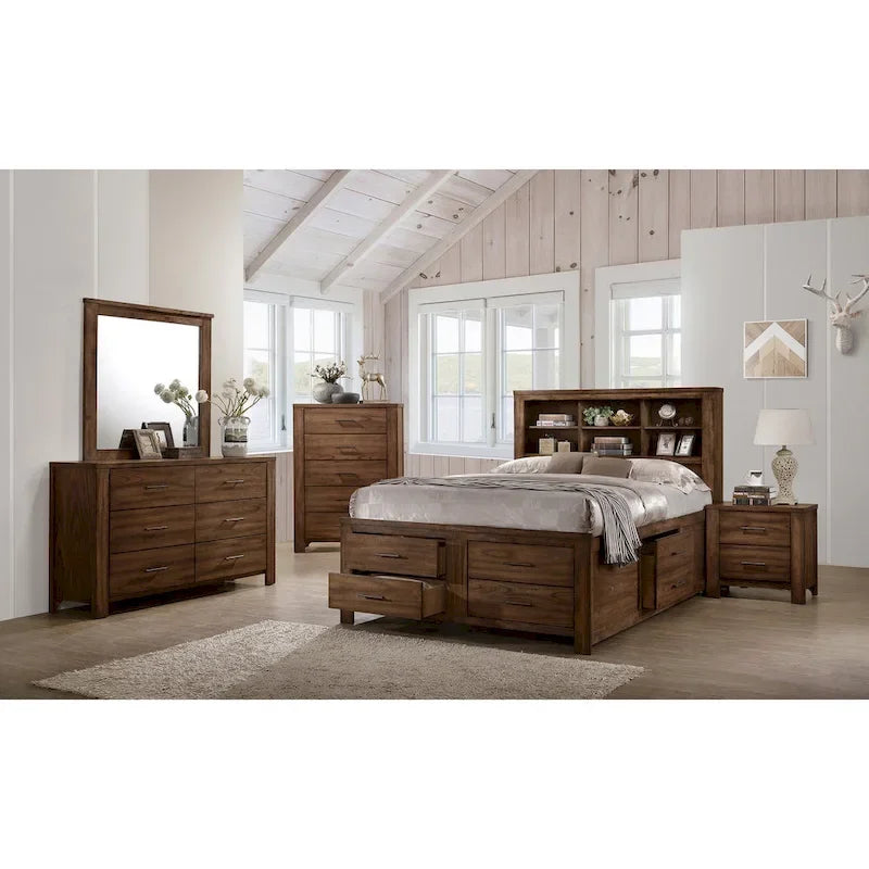 Walnut Storage Bed with 6 Drawers – Traditional Style, For 2 Persons