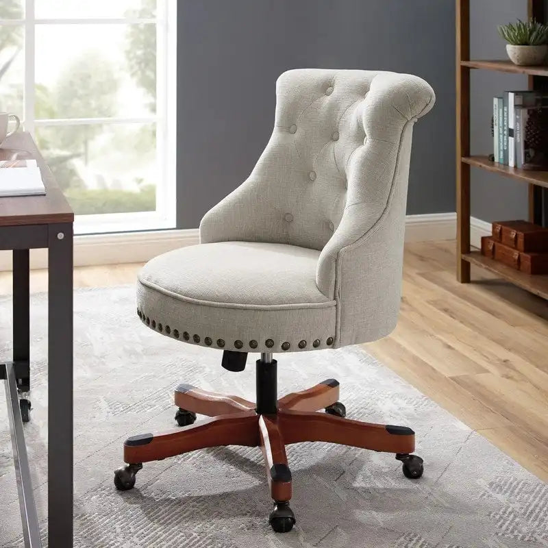 Natural Swivel Office Chair, Button-Tufted, Single-User