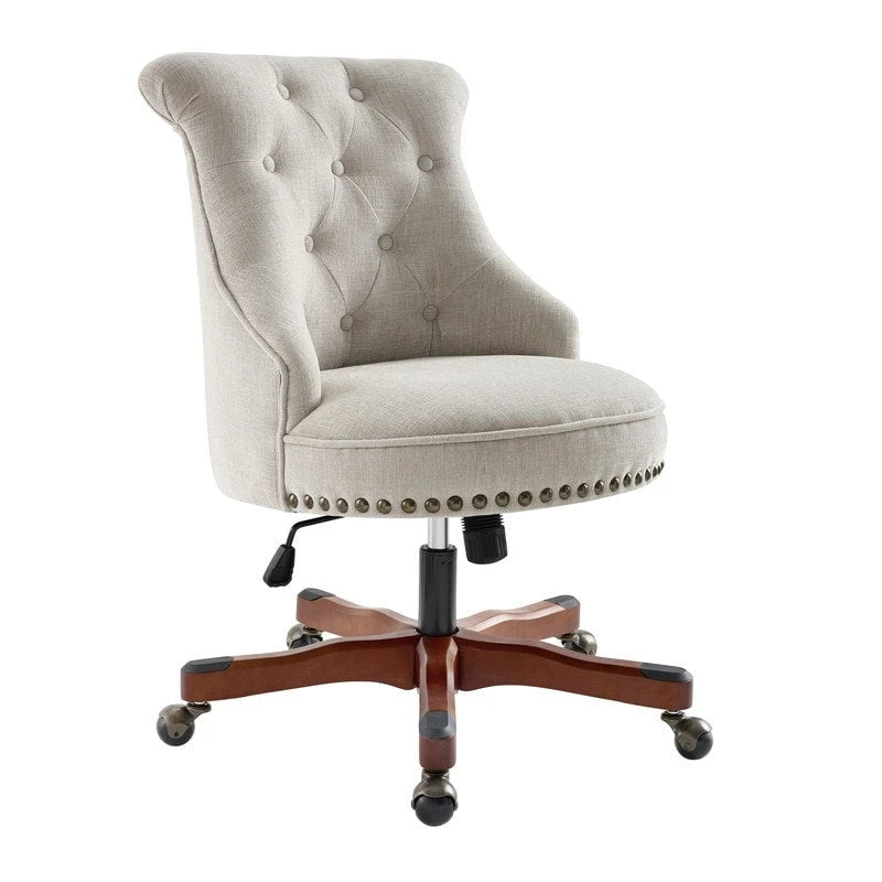 Natural Swivel Office Chair, Button-Tufted, Single-User