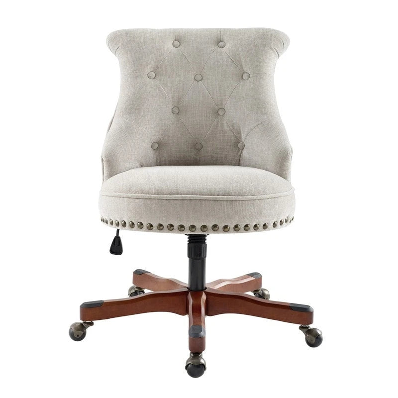 Natural Swivel Office Chair, Button-Tufted, Single-User