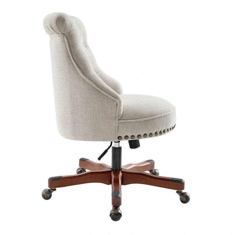 Natural Swivel Office Chair, Button-Tufted, Single-User