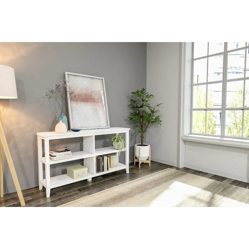 White Low Wide Bookcase with 2 Shelves, 1-Person Assembly