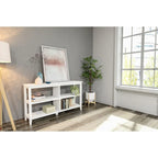 White Low Wide Bookcase with 2 Shelves, 1-Person Assembly