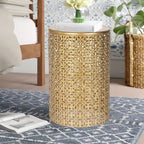 Black Metal Round End Tables, Hollow Design, Set of 2