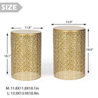 Black Metal Round End Tables, Hollow Design, Set of 2