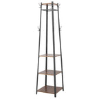 Black & Dark Brown Free Standing Coat Rack with Shelves, 8 Hooks, 4 Tiers