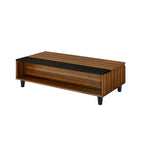 Walnut & Black Lift-Top Coffee Table with Storage, Seats 1