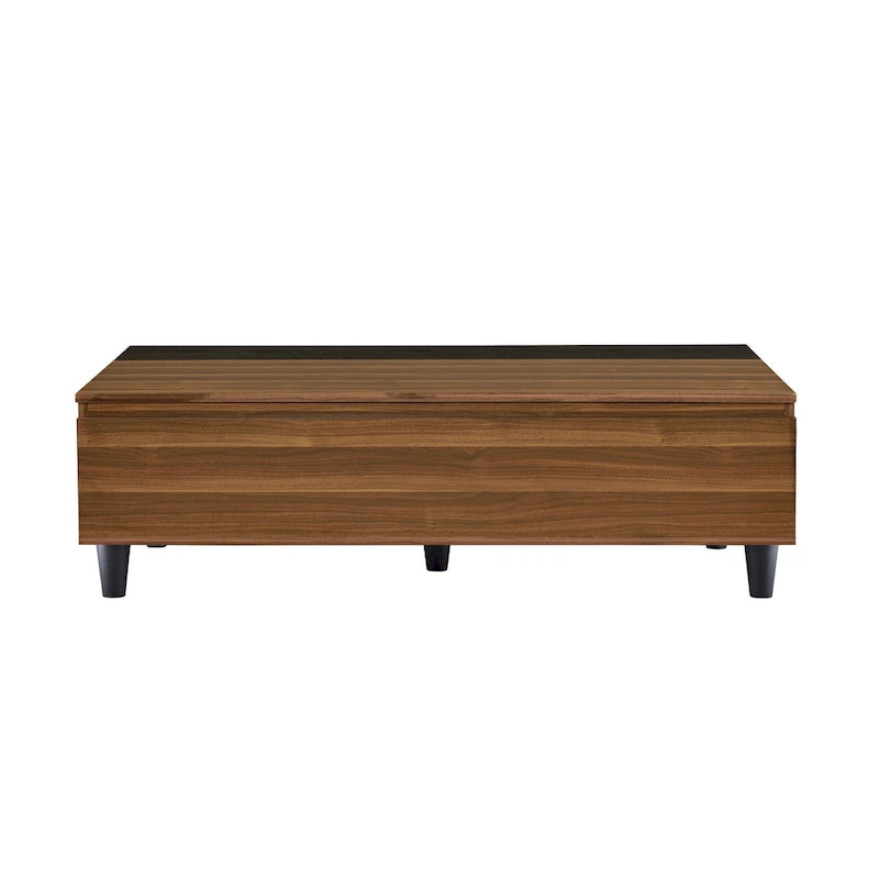 Walnut & Black Lift-Top Coffee Table with Storage, Seats 1