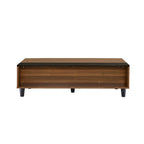 Walnut & Black Lift-Top Coffee Table with Storage, Seats 1