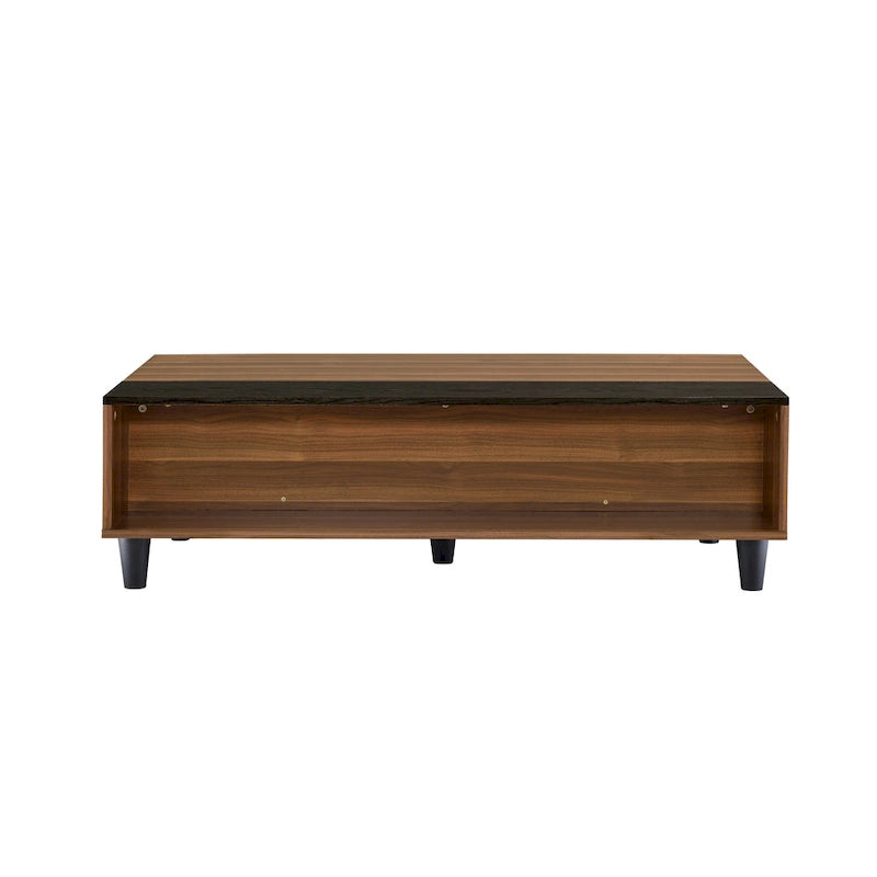 Walnut & Black Lift-Top Coffee Table with Storage, Seats 1