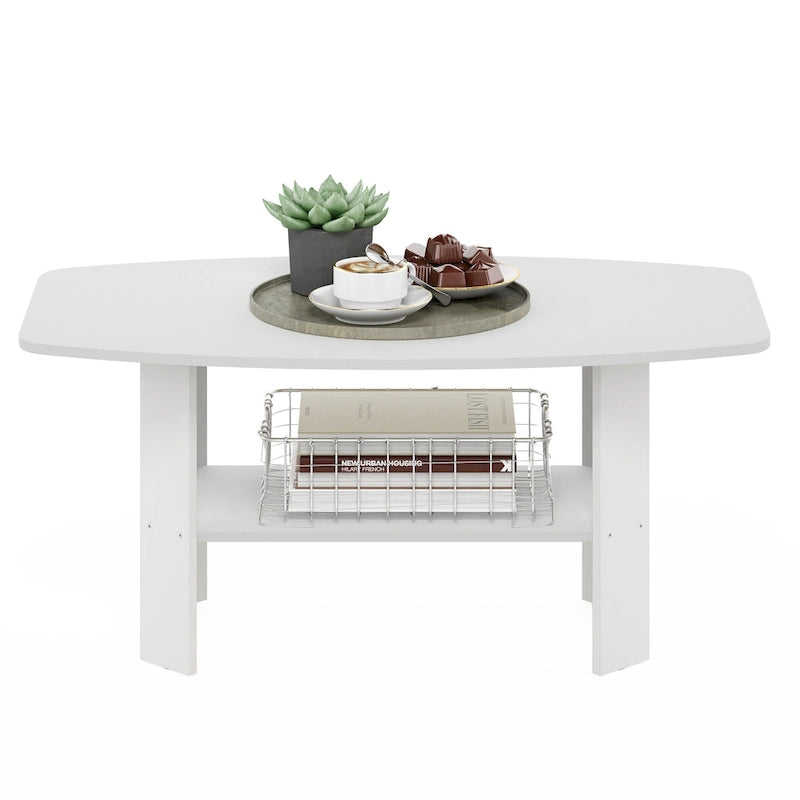 Amber Pine/Black & White Simple Coffee Table – 1-Person Living Room