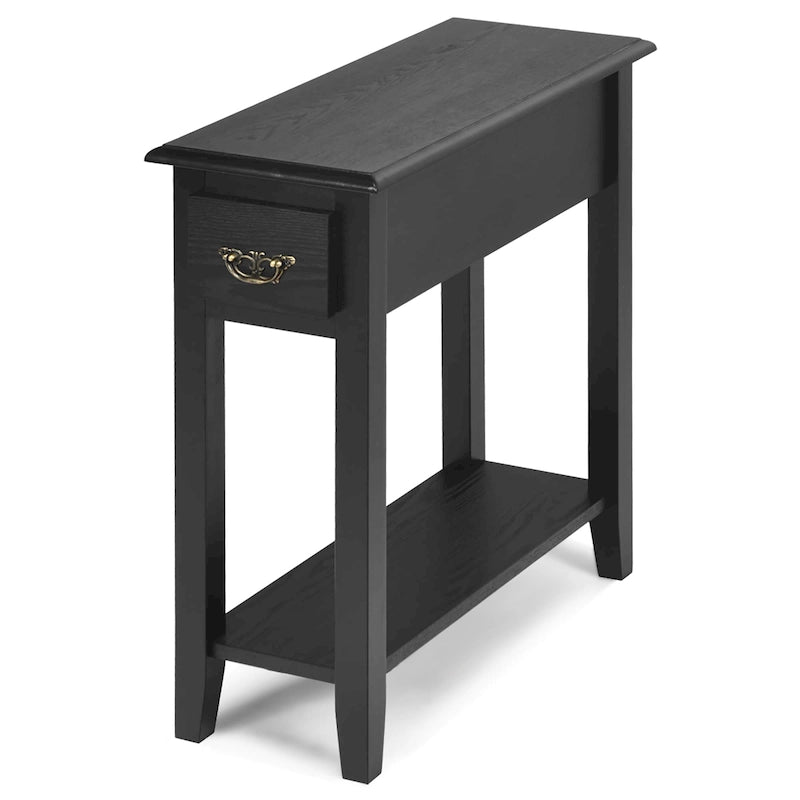 Black / Yellow / Brown / White Narrow Side Table with Drawer, 2-Tier