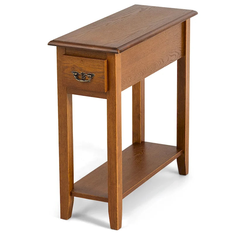 Black / Yellow / Brown / White Narrow Side Table with Drawer, 2-Tier