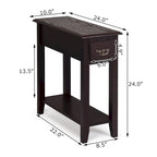 Black / Yellow / Brown / White Narrow Side Table with Drawer, 2-Tier