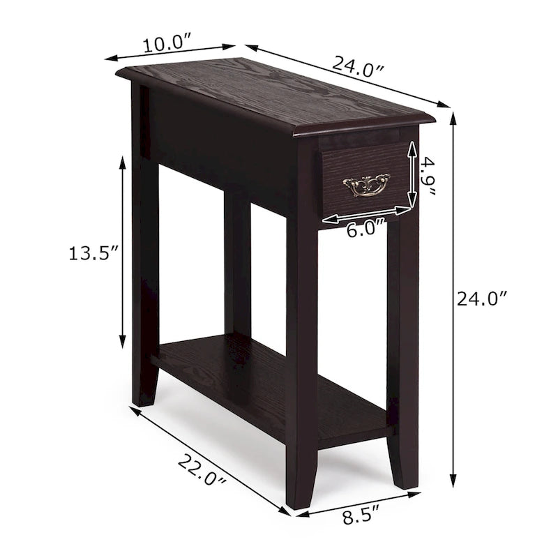 Black / Yellow / Brown / White Narrow Side Table with Drawer, 2-Tier