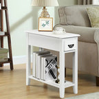 Black / Yellow / Brown / White Narrow Side Table with Drawer, 2-Tier