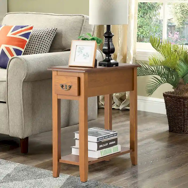 Black / Yellow / Brown / White Narrow Side Table with Drawer, 2-Tier
