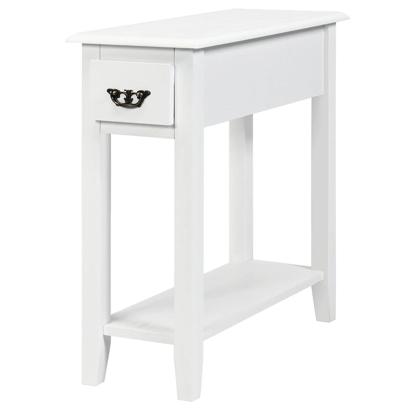 Black / Yellow / Brown / White Narrow Side Table with Drawer, 2-Tier