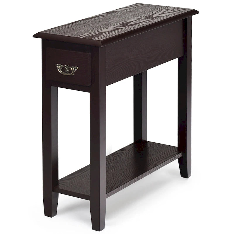 Black / Yellow / Brown / White Narrow Side Table with Drawer, 2-Tier