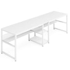 Industrial Double Desk with Bookshelf, 2-Person, Brown+Black / Black / White / Grey